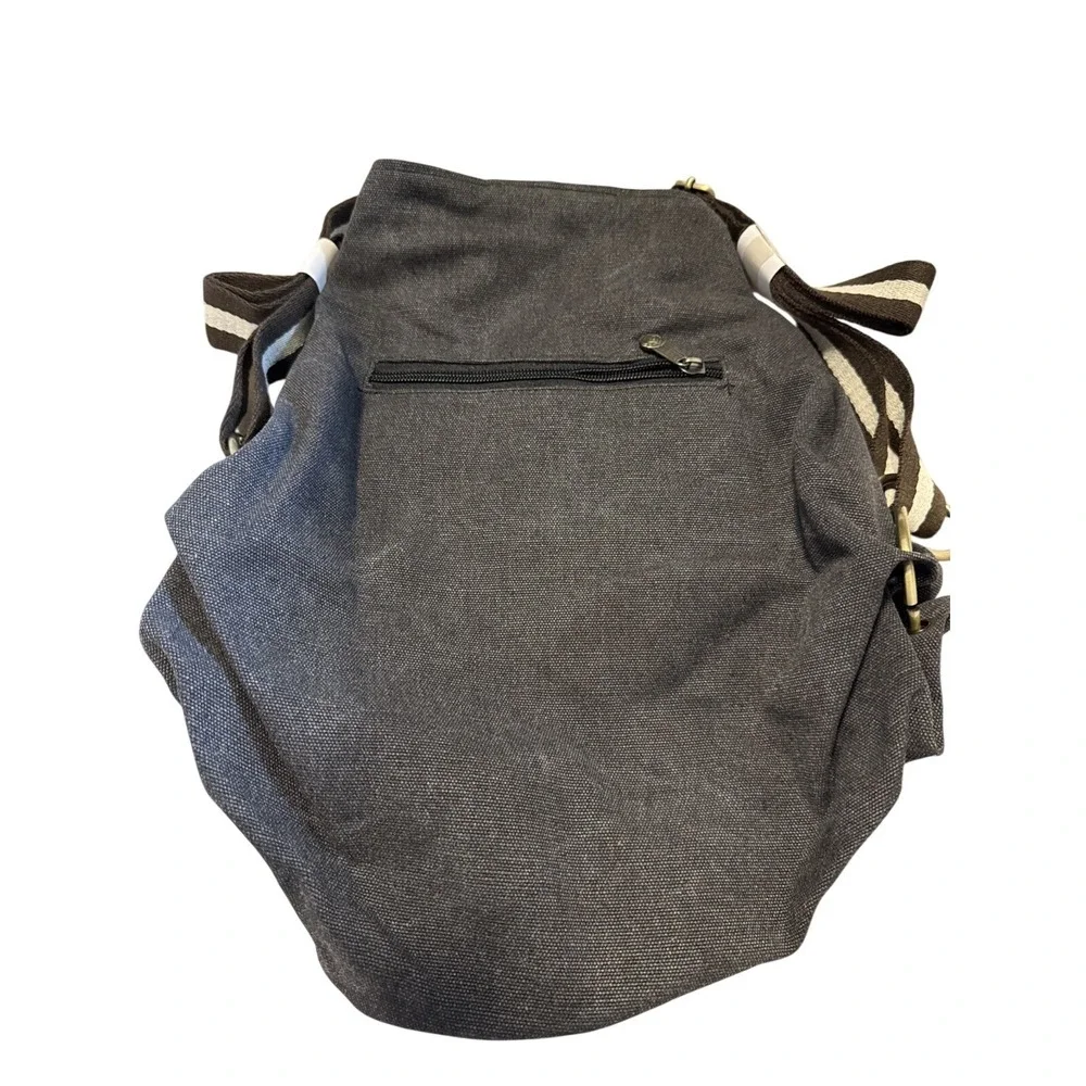 Women Canvas Backpack‎ Daypack Casual Shoulder Bag Embroidered Floral Gray New